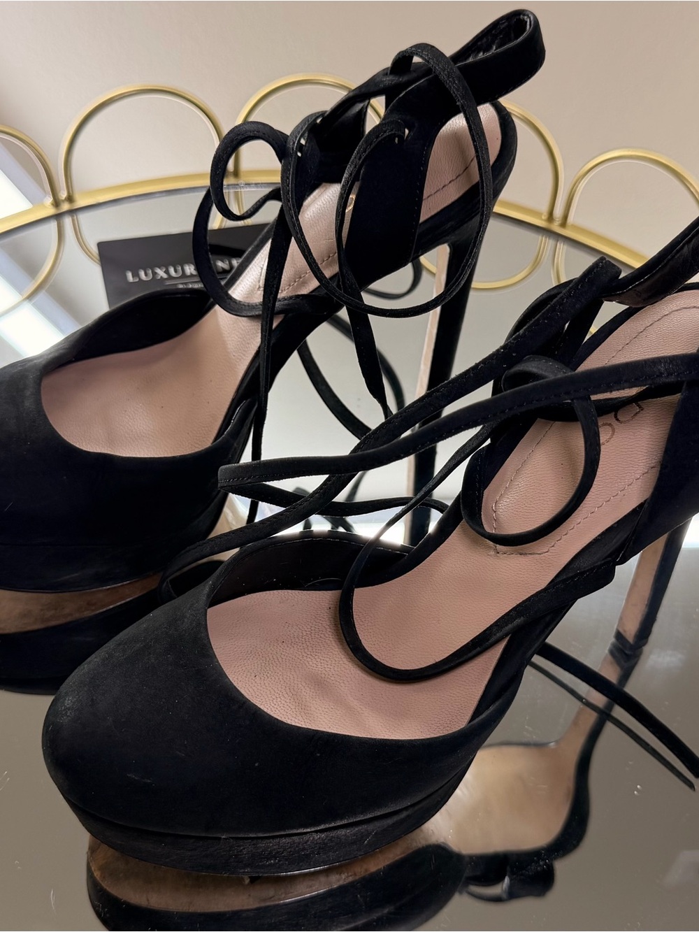 Aldo Black Suede Lace-Up Platform Heels